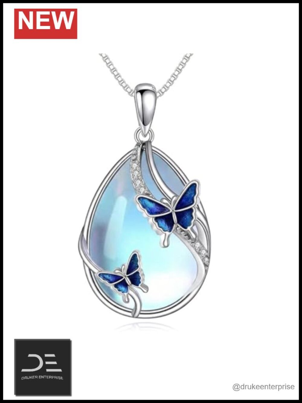 14K Gold Plated Moonstone Pendant Necklace Butterfly Women Gift